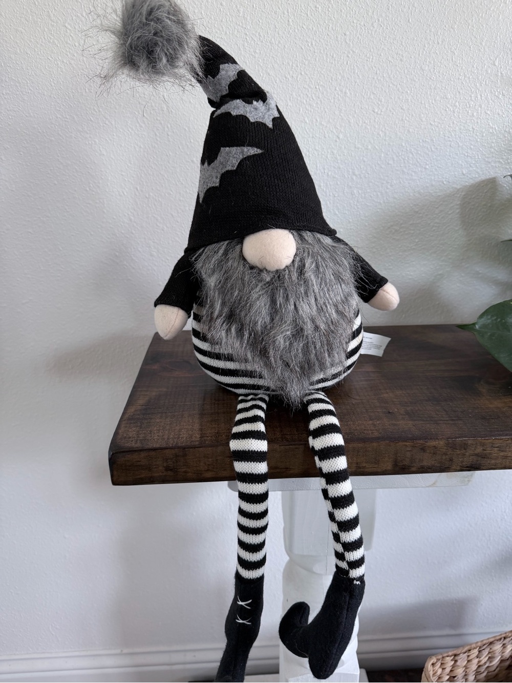 Halloween Witch Gnome Black White Shelf Sitter